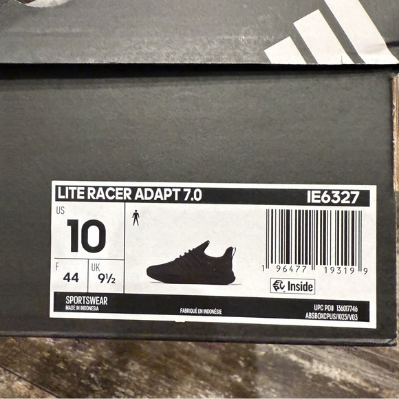 Adidas Lite Racer Adapt 7.0 Shoes Mens Size 10 Black Grey Running Sneakers NIB - Picture 4 of 10